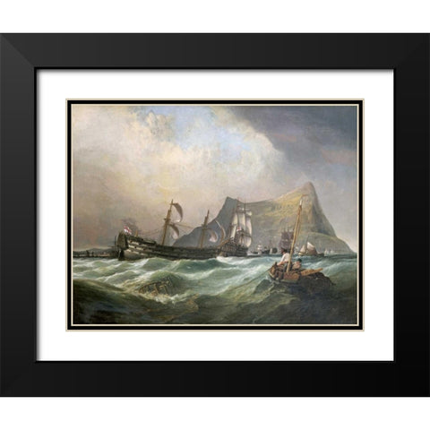 Neptune, Towing The Victory Into Gibraltar Harbour After The Battle of Trafalgar Black Modern Wood Framed Art Print with Double Matting by Stanfield, Clarkson