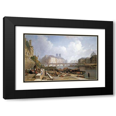 A View of Ile De La Cite, Paris Black Modern Wood Framed Art Print with Double Matting by Stanley, Colet Robert