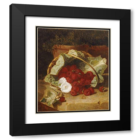 Raspberries Black Modern Wood Framed Art Print with Double Matting by Stannard, Eloise Harriet
