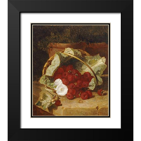 Raspberries Black Modern Wood Framed Art Print with Double Matting by Stannard, Eloise Harriet