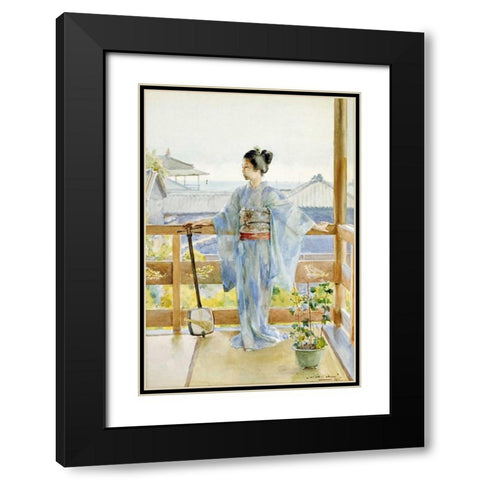 Geisha Standing On a Balcony Black Modern Wood Framed Art Print with Double Matting by Stern, Anton Alois