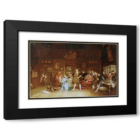 Henry VIII and Anne Boleyn Observed By Queen Katherine Black Modern Wood Framed Art Print with Double Matting by Stone, Marcus