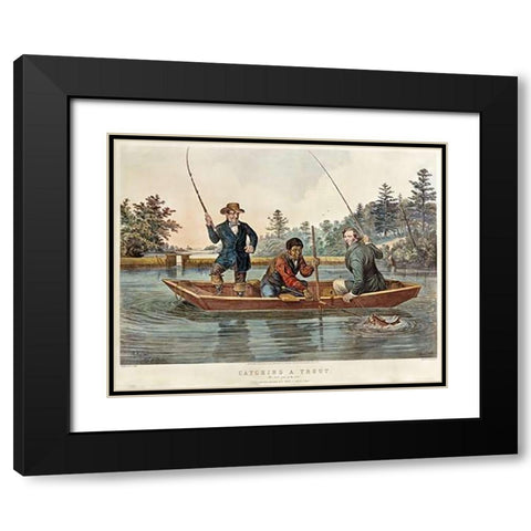Catching a Trout - We Hab You Now, Sar! Black Modern Wood Framed Art Print with Double Matting by Tait, Arthur Fitzwilliam