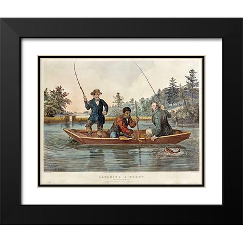 Catching a Trout - We Hab You Now, Sar! Black Modern Wood Framed Art Print with Double Matting by Tait, Arthur Fitzwilliam