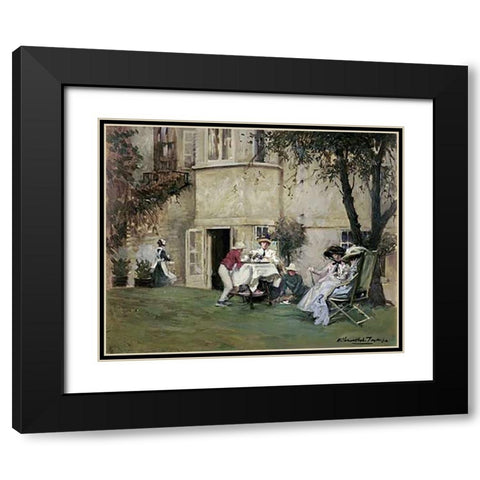 Tea In The Garden Black Modern Wood Framed Art Print with Double Matting by Tayler, Albert Chevallier