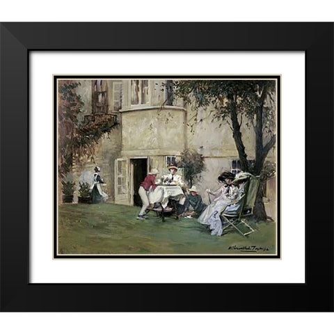 Tea In The Garden Black Modern Wood Framed Art Print with Double Matting by Tayler, Albert Chevallier