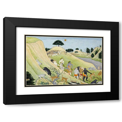 Illustration To The Ramayana Black Modern Wood Framed Art Print with Double Matting by Tehri-Garwhal