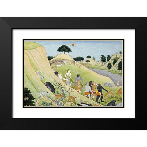 Illustration To The Ramayana Black Modern Wood Framed Art Print with Double Matting by Tehri-Garwhal