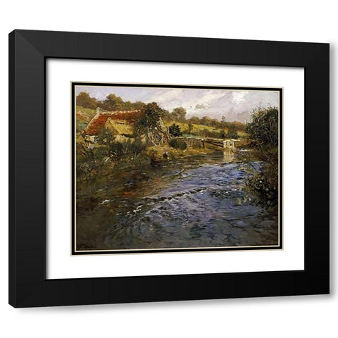 La Passerelle Black Modern Wood Framed Art Print with Double Matting by Thaulow, Fritz