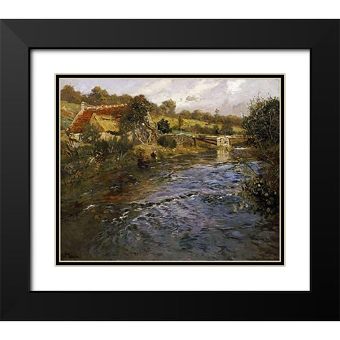 La Passerelle Black Modern Wood Framed Art Print with Double Matting by Thaulow, Fritz