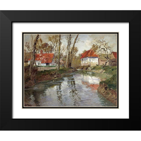 The Dairy at Quimperle Black Modern Wood Framed Art Print with Double Matting by Thaulow, Fritz