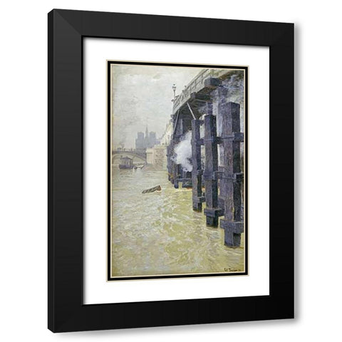 The Seine In December Black Modern Wood Framed Art Print with Double Matting by Thaulow, Fritz