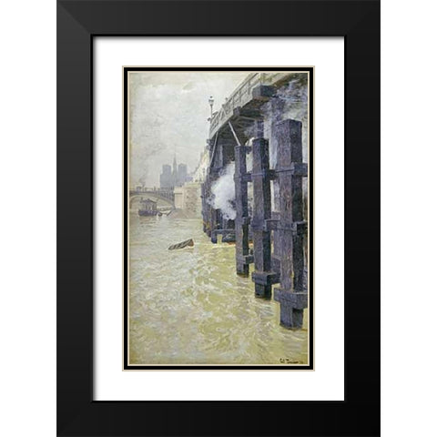 The Seine In December Black Modern Wood Framed Art Print with Double Matting by Thaulow, Fritz