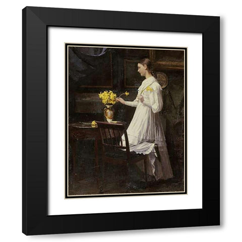 Arranging Daffodils Black Modern Wood Framed Art Print with Double Matting by Thomsen, Carl