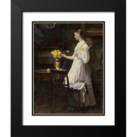 Arranging Daffodils Black Modern Wood Framed Art Print with Double Matting by Thomsen, Carl