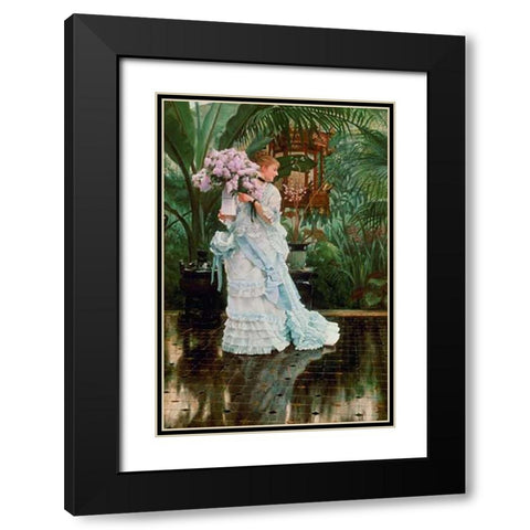 The Bunch of Lilacs Black Modern Wood Framed Art Print with Double Matting by Tissot, James Jacques