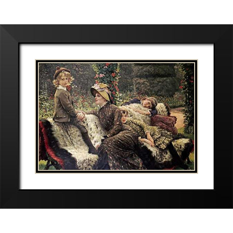The Garden Bench Black Modern Wood Framed Art Print with Double Matting by Tissot, James Jacques