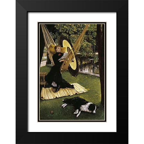 The Hammock Black Modern Wood Framed Art Print with Double Matting by Tissot, James Jacques