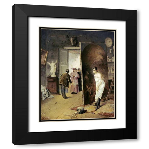 The Studio Visitor Black Modern Wood Framed Art Print with Double Matting by Toro, Antonio Herrera