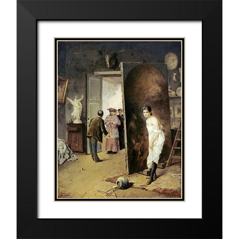 The Studio Visitor Black Modern Wood Framed Art Print with Double Matting by Toro, Antonio Herrera