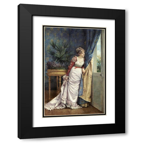 Awaiting The Visitor Black Modern Wood Framed Art Print with Double Matting by Toulmouche, Auguste