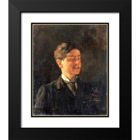Self Portrait With Winking Eye Black Modern Wood Framed Art Print with Double Matting by Trubner, Wilhelm