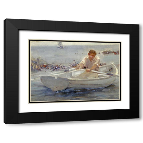 Man In a Rowing Boat Black Modern Wood Framed Art Print with Double Matting by Tuke, Henry Scott