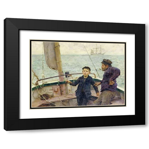 The Steering Lesson Black Modern Wood Framed Art Print with Double Matting by Tuke, Henry Scott