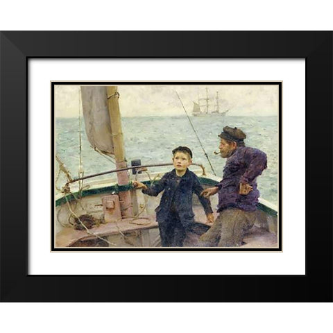 The Steering Lesson Black Modern Wood Framed Art Print with Double Matting by Tuke, Henry Scott