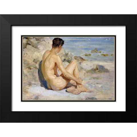 Boy On a Beach Black Modern Wood Framed Art Print with Double Matting by Tuke, Henry Scott