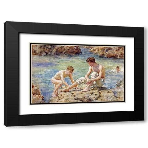 The Bathers Black Modern Wood Framed Art Print with Double Matting by Tuke, Henry Scott