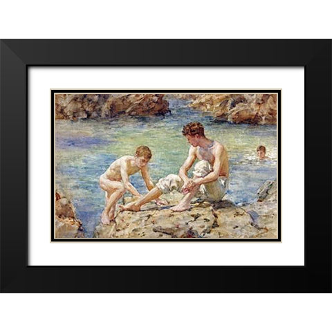 The Bathers Black Modern Wood Framed Art Print with Double Matting by Tuke, Henry Scott