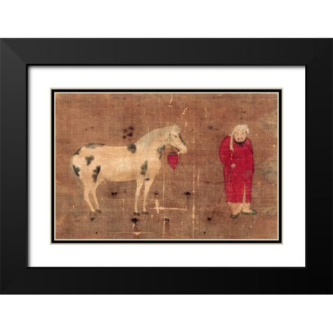 Horse and Foreign Groom Black Modern Wood Framed Art Print with Double Matting by Unknown