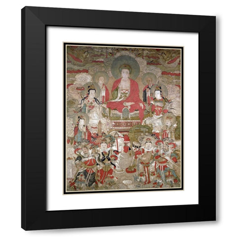Buddhas Black Modern Wood Framed Art Print with Double Matting by Unknown
