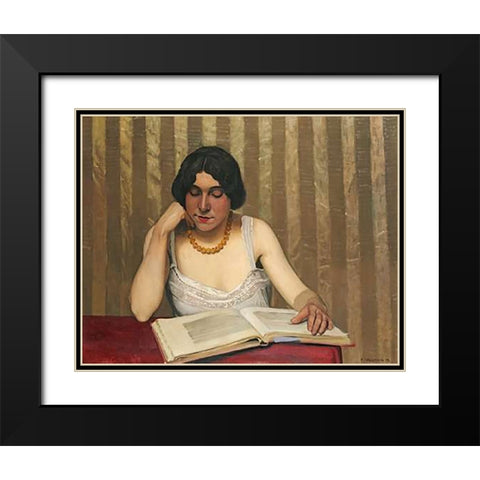 Reader With a Yellow Necklace Black Modern Wood Framed Art Print with Double Matting by Vallotton, Felix