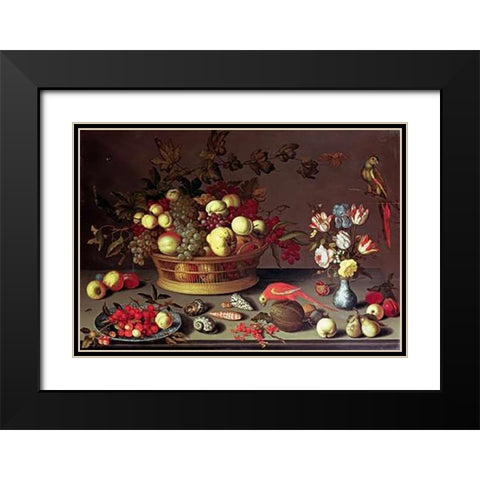 A Basket of Grapes and Other Fruit Black Modern Wood Framed Art Print with Double Matting by Van Der Ast, Balthasar