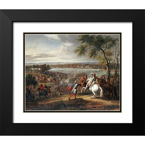 King Louis XIV of France Crossing The Rhine Black Modern Wood Framed Art Print with Double Matting by Van Der Meullen, Adam Frans