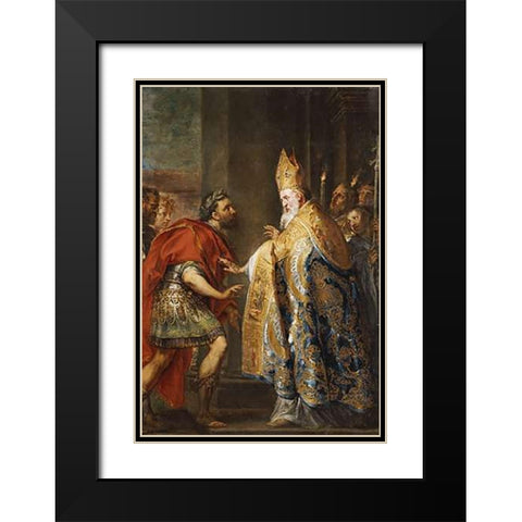 The Emporer Theodosius Before Saint Ambrose Black Modern Wood Framed Art Print with Double Matting by Van Diepenbeck, Abraham