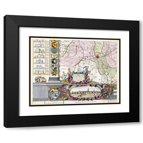 Large Wall Map of Groningen. W. and F Black Modern Wood Framed Art Print with Double Matting by Helpen, Coenders Van