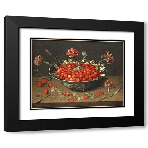 Strawberries In a Bowl Black Modern Wood Framed Art Print with Double Matting by Van Hulsdonck, Jacob