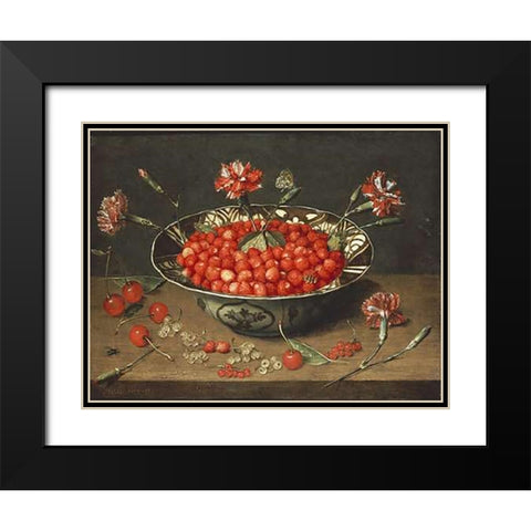 Strawberries In a Bowl Black Modern Wood Framed Art Print with Double Matting by Van Hulsdonck, Jacob