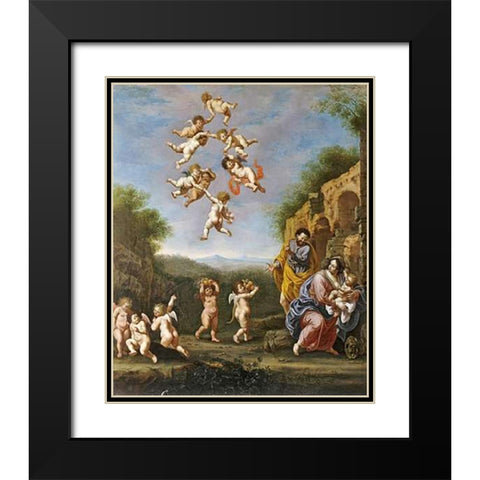 The Rest On The Flight Into Egypt Black Modern Wood Framed Art Print with Double Matting by Nieulandt, Adriaen Van