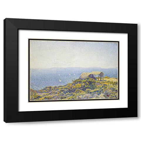 LIle Du Levant, Vu Du Cap Benat Black Modern Wood Framed Art Print with Double Matting by Van Rysselberghe, Theo