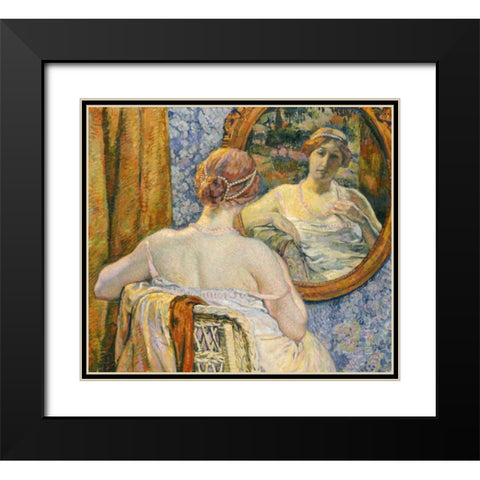 Woman In a Mirror Black Modern Wood Framed Art Print with Double Matting by Van Rysselberghe, Theo