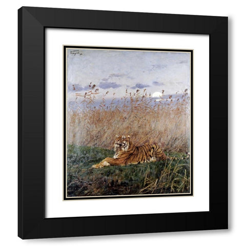 Tiger In The Rushes Black Modern Wood Framed Art Print with Double Matting by Vastagh, Geza