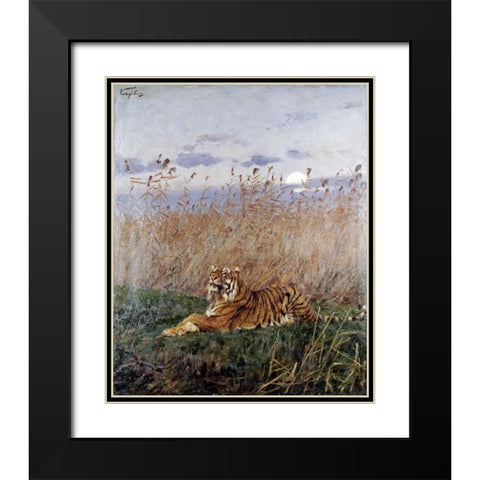 Tiger In The Rushes Black Modern Wood Framed Art Print with Double Matting by Vastagh, Geza