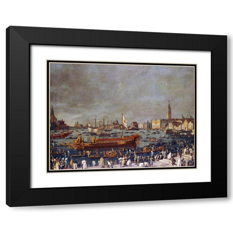 The Doge In The Bucintoro Black Modern Wood Framed Art Print with Double Matting by Venetian School