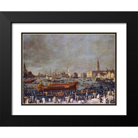 The Doge In The Bucintoro Black Modern Wood Framed Art Print with Double Matting by Venetian School