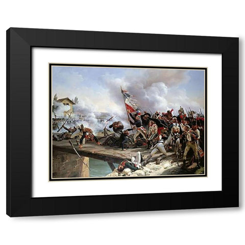 La Bataille Du Pont dArcole Black Modern Wood Framed Art Print with Double Matting by Horace Vernet, Emile Jean