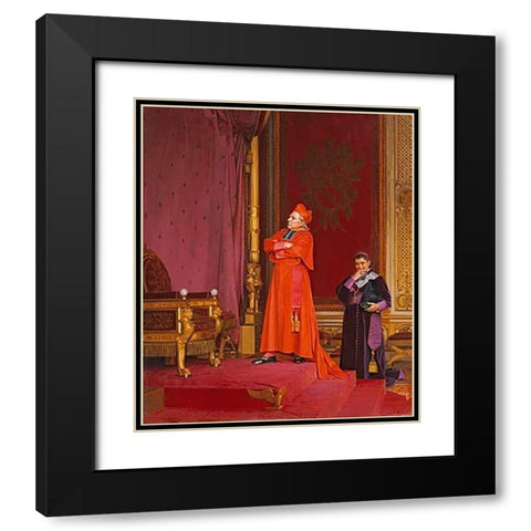 A Cardinal Looking at Napoleons Throne Black Modern Wood Framed Art Print with Double Matting by Vibert, Jean Georges